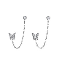 Rhodium silver piercing with chaton chain and butterfly...