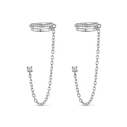 Rhodium-plated silver ear cuff with 4-claw flat chain and...