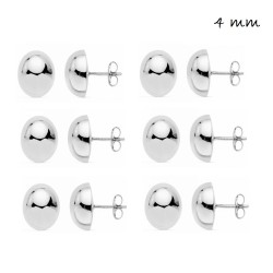 Silver 4 mm half ball earring with pressure closure pack...