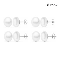 6 mm flat pearl silver earring with pressure closure pack...