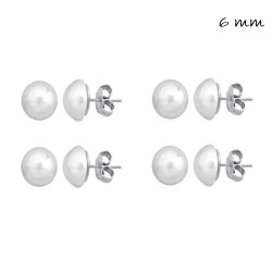 6 mm half-pearl silver earring with pressure closure pack...