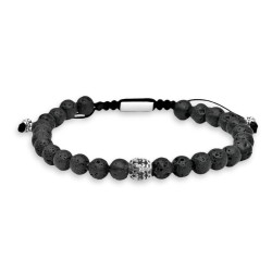 Men's bracelet with 6 mm volcanic stone beads with silver...