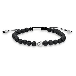 Men's bracelet with 6 mm volcanic stone beads with silver...