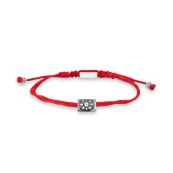 Red gentleman's bracelet knotted silk threads with silver...