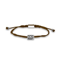 Brown men's bracelet knotted silk threads with silver...
