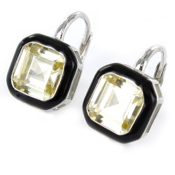 Faceted Square Earring With Black Bezel Closure