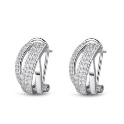 Triple rhodium-plated zirconia earring with 15 mm omega...