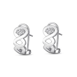 Rhodium-plated zirconia earring with 15 mm omega clasp