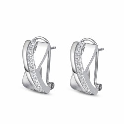 Shiny combined bow rhodium-plated zirconia earring with...