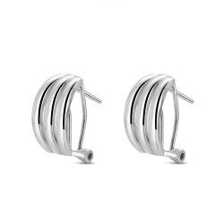 Rhodium-plated silver earring with three flat openwork...