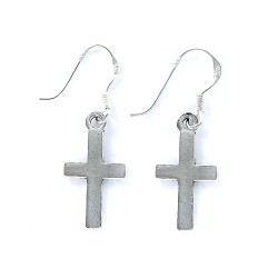 15 X 3mm Flat Cross Silver Earring With Hippie Clasp