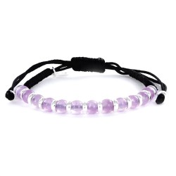 Macrame Bracelet With Fifteen 4mm Purple Cat's Eye Beads...