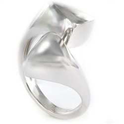 Rhodium silver ring crossed triangles in the center
