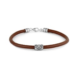 Bracelet pour homme en cuir marron 4 mm avec perle en argent
