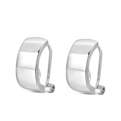 Smooth half-round rhodium-plated silver earring with 15...