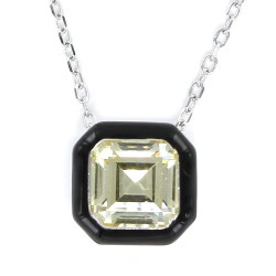 Pendant With Chain Square Faceted With Black Bezel