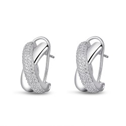Crossed rhodium-plated zirconia earring combined with 15...