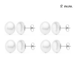 8 mm flat pearl silver earring with pressure closure pack...
