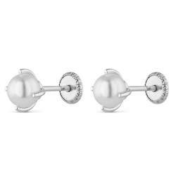 5mm Pearl Rhodium Silver Baby Earring With Claws And...