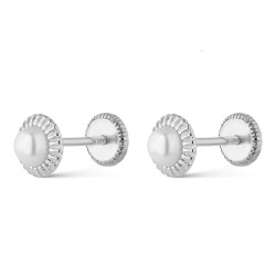 Baby Earring Rhodium Plated Silver 4 Mm Pearl With...