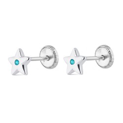 4mm Star Rhodium Plated Silver Baby Earring With Blue...