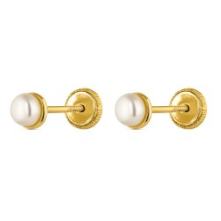 Pearl plated silver baby earring with screw closure