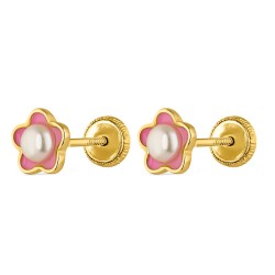 Silver plated baby earring flower with pearl with screw...