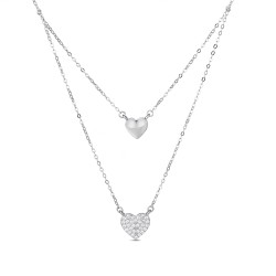 Double rhodium silver necklace with 11 mm zirconia heart...