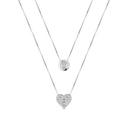 Double rhodium silver necklace with 8 mm chaton with 10...