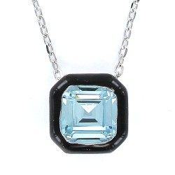 Faceted Square Chain Pendant With Black Bezel