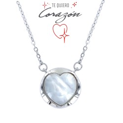 14 Mm Round Silver And Mother-of-pearl Pendant With Heart...