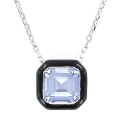 Faceted Square Chain Pendant With Black Bezel