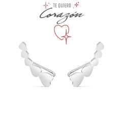 Climber trend earring in rhodium-plated silver hearts