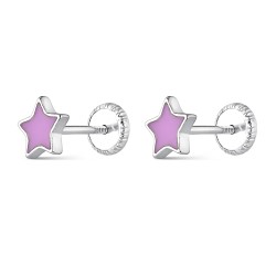 Baby Earring Rhodium Silver Lilac Enamel Star 6 Mm And...