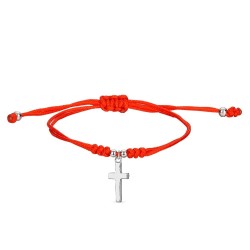 Red Knotted Silk Thread Bracelet With Hanging Cross