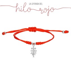 Red Knotted Silk Thread Bracelet With Caravaca Cross Hanging