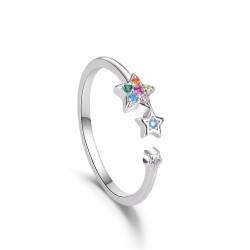 Top Trend rhodium-plated star ring with multicolored...