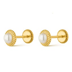Silver plated baby earring 4 mm pearl with gallon bezel...