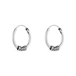 Silver 16 mm Balinese hoop earring with central oxidized...