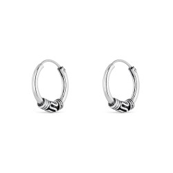 Silver 14 mm Balinese hoop earring with central oxidized...