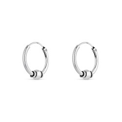 Silver 14 mm Balinese hoop earring with central oxidized...