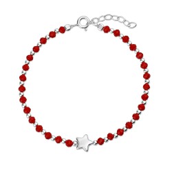 Silver bracelet 3 mm faceted red balls with 8 mm star