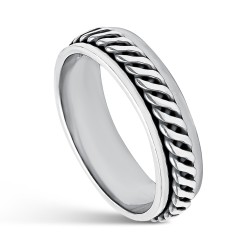 6mm Antistress Silver Gents Ring Striped Smooth Bezel