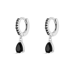 Black is Black rhodium-plated hoop earring with black...
