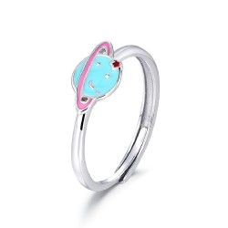 Silver rhodium plated 5mm adjustable enameled planet ring