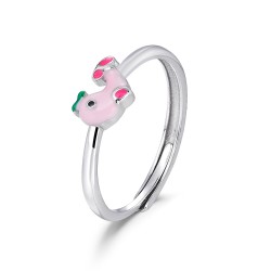 5mm rhodium plated silver adjustable enameled whale ring