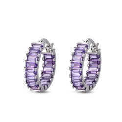 Rhodium silver earring with 16 mm hoop with amethyst...