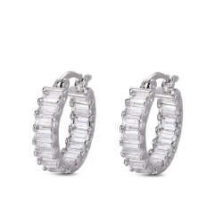 Rhodium-plated silver earring 16 mm hoop with crystal...